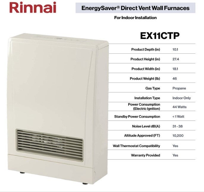 Rinnai ex11 series direct vent wall furnace susitna energy solutions